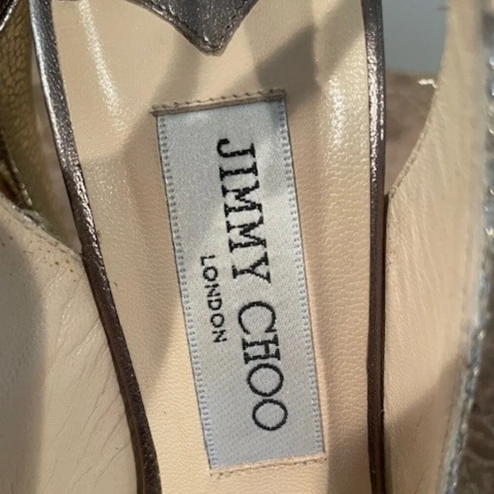 Jimmy Choo CLUE Champagne Platform PeepToe Slingback Heels – Sz 7.5